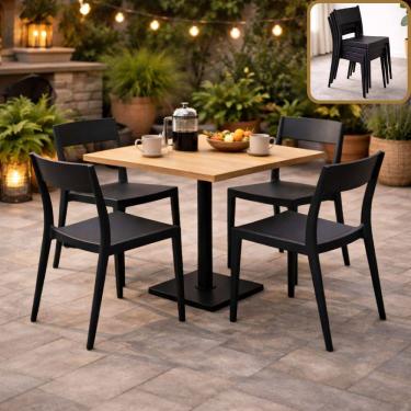 Imagem de Conjunto Cadeiras Tramontina Preta Jardim Restaurante Mesa Jantar Áreas Externas