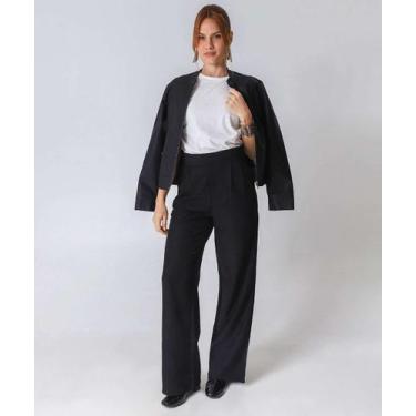 Imagem de Calça Feminina Reta Alfaiataria Pregas Marisa Preta-16683, Preto, G