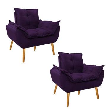 Imagem de kit 02 Poltronas Opala Palito Mel Suede Roxo - Doce Sonho Móveis