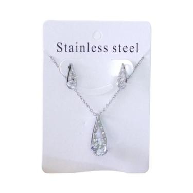 Imagem de Conjunto De Joias Femininas Em Aço Inoxidável Com Flor E Zircônia Cúbi