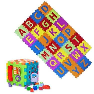 Imagem de Cubo Didático Grande Educativo Brinquedo Legal + Tapete Tatame Eva Inf