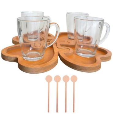 Imagem de Jogo 12 Peças Petisqueira/Pires Bambu + Canecas Vidro 230ml - Top Rio