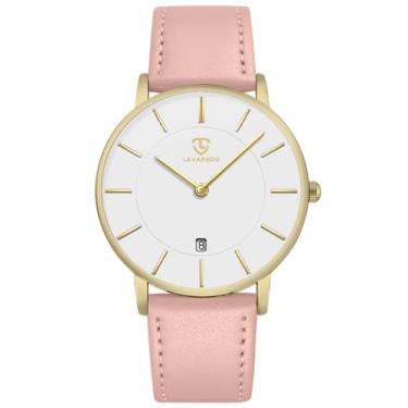 Imagem de BEN NEVIS Relógio masculino, relógio de pulso minimalista, moderno, simples, analógico, data, com pulseira de couro, 35 - rosa e branco, relógio feminino