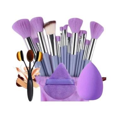 Imagem de Conjunto De 13 Pincéis De Maquiagem Roxo Com Esponja Blender, Puff De 