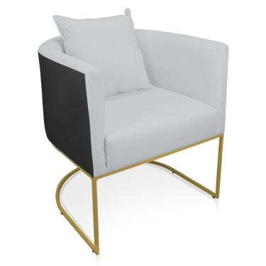 Imagem de Poltrona Paola Corano Preto com Linho Cinza Claro A05 Base Metálica Dourado D03 - D'Rossi