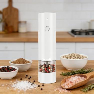 Imagem de Conjunto de moedor de sal e pimenta elétrico recarregável, moedor de pimenta automático com grossura ajustável e operação com uma mão, agitadores alimentados por bateria de grande capacidade para