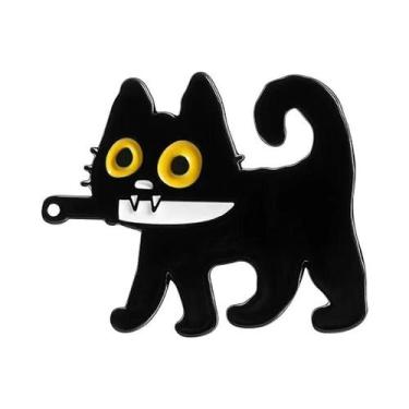 Imagem de Broche De Esmalte Gato Preto Desenho Animado Olhos Grandes Gatinho Ani