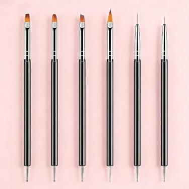 Imagem de Conjunto de 6 pincéis de unhas de ponta dupla - Pincéis profissionais de arte de unhas para pintura de unhas complexas, detalhes e trabalho de design