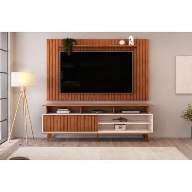 Imagem de Rack Bancada c/ Painel p/ TV até 65 Pol Lume/Flow Ripado Porta e Nicho