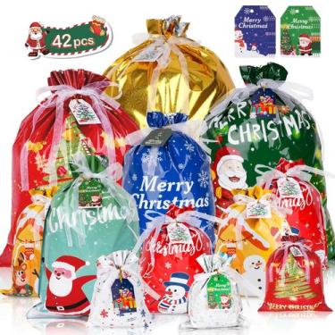 Imagem de Sacos de Presente de Natal com Cordão Aottom 42 Unidades com Etiquetas
