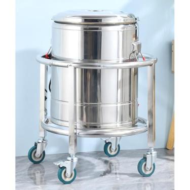 Imagem de Suporte móvel de tambor de isolamento em aço inoxidável para restaurante e cozinha | Suporte para vaso de estoque Carrinho móvel sobre rodas Suporte de vaso de plantas