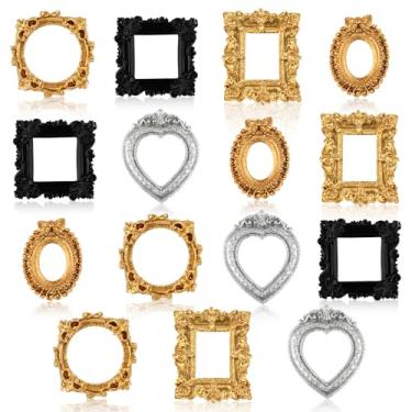 Imagem de ROLYTA 15 porta-retratos pequenos, vintage, resina, antigo, barroco, ornamentado, pequenas molduras para decoração de casamento, decoração de casa, exibição de joias, sem vidro ou suporte, dourado