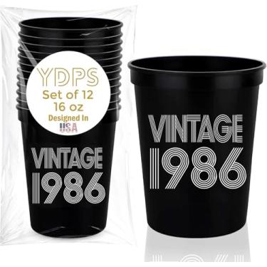 Imagem de Copos vintage 1986 40º aniversário 473 ml – Conjunto de 12 copos pretos de festa, decorações de aniversário para homens e mulheres, lembrancinhas de convidados, suprimentos para aniversário de 40 anos