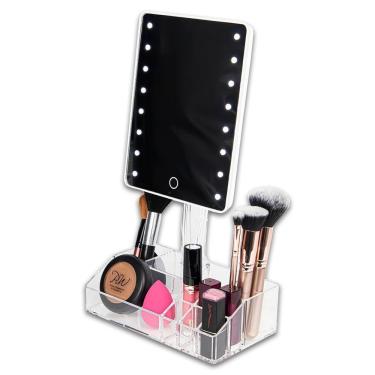 Imagem de Organizador Maquiagem Cosméticos 9 Nichos Acrílico Premium Com Espelho Led 16 Luzes Touch Regulável
