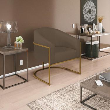 Imagem de Poltrona Decorativa Luiza Base De Ferro Dourado Suede Marrom