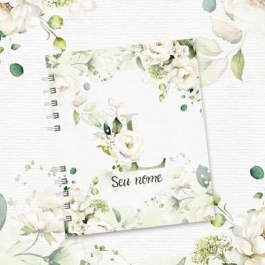 Imagem de Caderno A5 Floral Personalizado com Nome e Inicial, Caderno de Anotações sem Pauta, Caderneta Capa Dura, Caderno Espiral 96 Folhas para Estudos e Organização (L,SIMPLES)