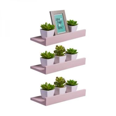 Imagem de Kit 3 Prateleiras Porta Quadros 40 X 15cm Rosa Claro