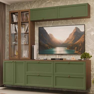 Imagem de Estante Sala de Estar com Rack + Cristaleira 230cm Rustic/Verde/Rustic Vik Madesa 02