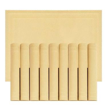 Imagem de Jogo 10 Lugar Americano Retangular Mesa Pvc Dourado Executivo 30x45cm Em Casa Tem