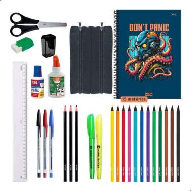 Imagem de Kit Material Escolar Cadernos 15 Matérias Estojo + Itens - Menino - Me