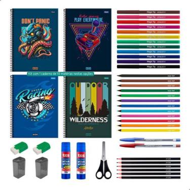 Imagem de Kit Material Escolar 40 Itens Caderno 10 Materias Infantil Juvenil Ens