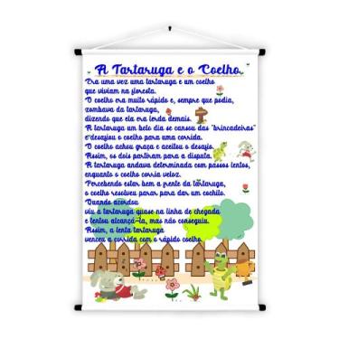 Imagem de Banner de Lona Educativo Fabula Historia Infantil A tartaruga e o Coel