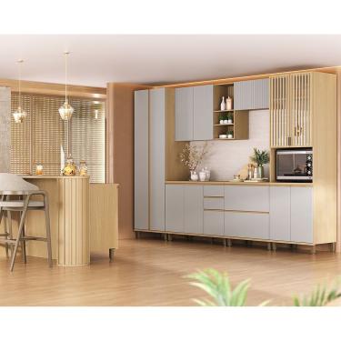 Imagem de Cozinha Completa 100% Mdf 6 Peças Com Espaço Para Micro-onda Carvalho/cinza Cristal