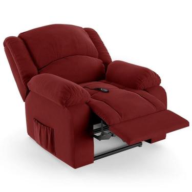 Imagem de Poltrona Do Papai Reclinável Pietra Controle Power Elétrico Usb Fh9 Veludo Vermelho - Mpozenato