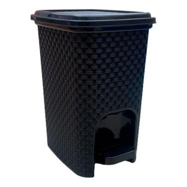 Imagem de Lixeira Cesto Rattan 7 Litros Com Tampa & Pedal Escritorio Banheiro Pi