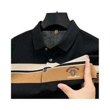 Imagem de Camisa Polo Listrada Masculina De Verão 2024, Moda Respirável Em Seda 