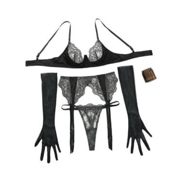 Imagem de Conjunto De Lingerie Sexy Com Renda Bordada AVELINE 2025, Quatro Peças