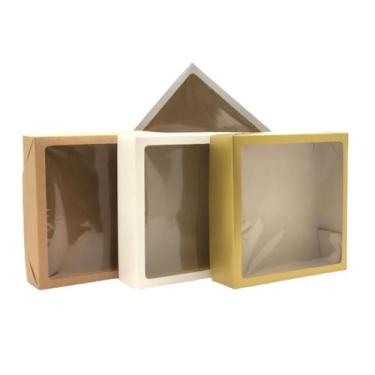 Imagem de 20 Caixas de Papel Cartão ou Kraft Com Visor- 25x25x6,5  Para Presente