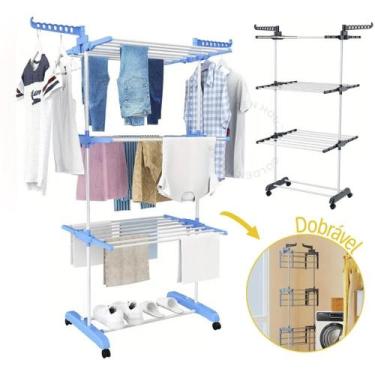 Imagem de Varal De Chão Roupa Calcinha Prateleiras 3 Andares Dobrável Portátil -