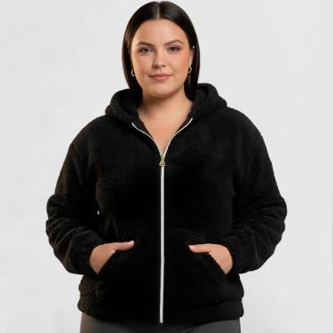 Imagem de Jaqueta Plus Size Teddy Casaco Feminina com Bolso e Capuz G1 ao G3-Feminino
