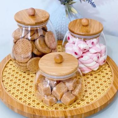 Imagem de Kit Potes de Vidro Hermético Bolinha com Tampa de Bambu e Silicone  Or