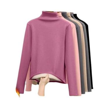 Imagem de Camiseta Térmica Feminina De Inverno De Manga Longa Em Flanela Com Fib