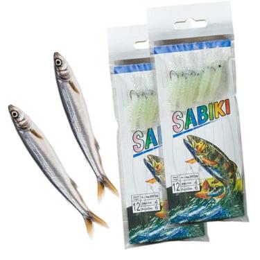 Imagem de Isca Camarao Artificial Pesca Kit 2 Sabiki Anzol 12 Fluorescente Lamba