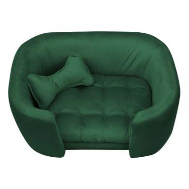 Imagem de Cama Pet Poltrona Baby Hanna Veludo Com Almofada Formato Osso Verde Divino Decor