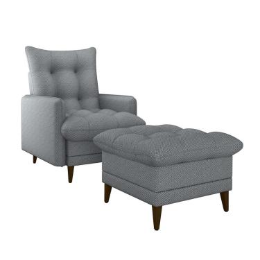 Imagem de Poltrona De Amamentação Com Puff Montreal Veludo Reclinável Cinza Matrix