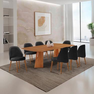 Imagem de Mesa Florida Tampo Barril Laminado E 8 Cadeiras Suiça Linho Preto/imbuia Nat/cinam. Imbuia