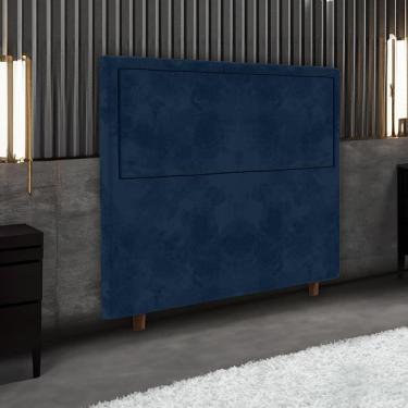 Imagem de Cabeceira para Cama Box Solteiro Evelyn Fixação na Parede em Madeira Maciça Estofada em Suede Azul