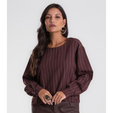 Imagem de Blusa Feminina Manga Longa Twill Lurex Endless Marrom, P, Marrom