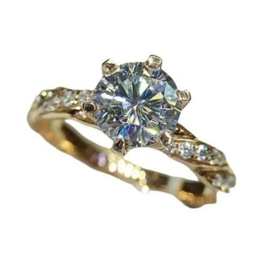 Imagem de Anel De Noivado Dourado Para Mulheres Com Zircônia Cúbica Brilhante Jo