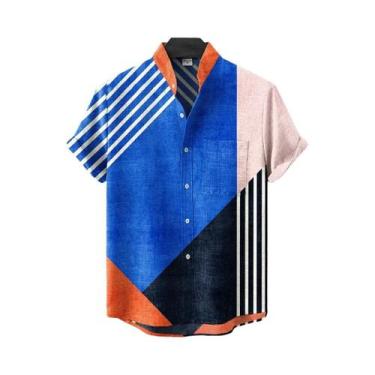 Imagem de Camisa Casual De Verão Masculina De Manga Curta Com Padrão Irregular E