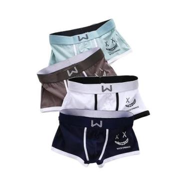 Imagem de Cuecas Boxer Masculinas De Algodão Respirável Com Design De Rosto Sorr