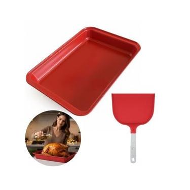 Imagem de Jogo Forma Assadeira e Espátula Natal Peru Ceia Vermelha