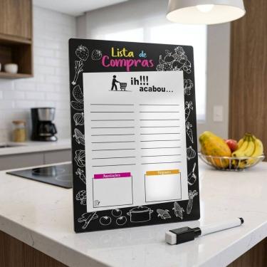 Imagem de Quadro Planner Lousa Metal Lista de Compras 20x26cm com Caneta Apagável