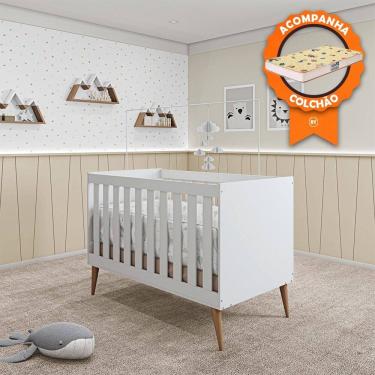 Imagem de Berço Mini Cama Móveis Estrela Ternura - Branco Acetinado + Colchão Gazin