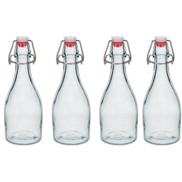 Imagem de KIT 4 GARRAFA ÁGUA SUCO LEITE HOME&CO COM TRAVA NA TAMPA VIDRO 350ml 23x8x8cm TRANSPARENTE