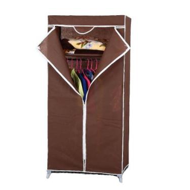 Imagem de Guarda-Roupa Portátil Marrom com Zíper  Armário Organizador, Cabideiro